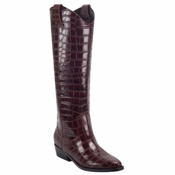 NEW Marc Fisher Haze Croc Embossed Leather Boot BROWN WESTERN KNEE HIGH NIB - Picture 3 of 3
